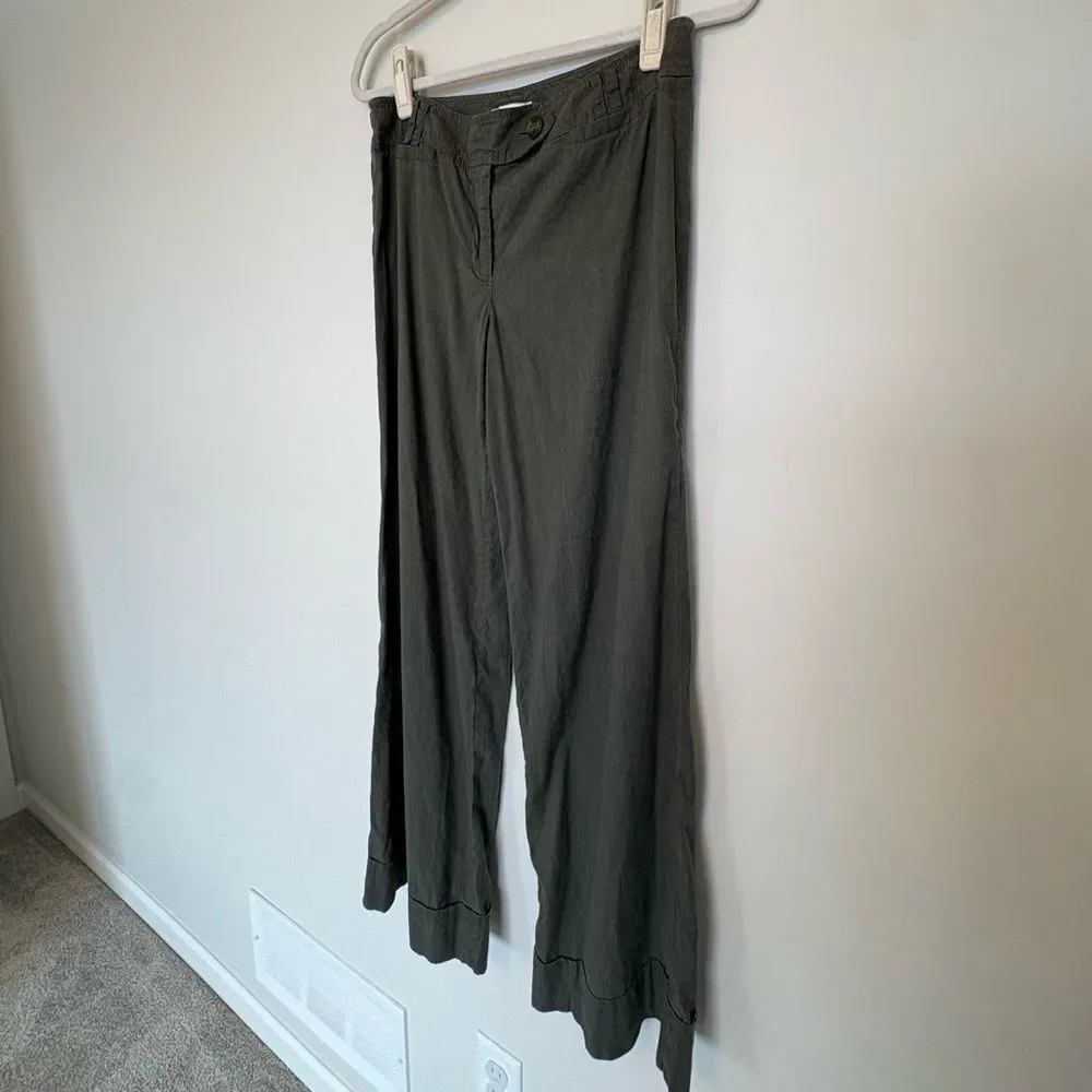 Ann Taylor Loft Green Lightweight Flowy Trousers Linen Blend Womens 6